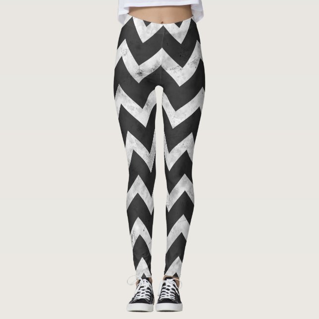 Legging Padrão Chevron Rústico preto e branco (Frente)