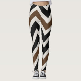 Legging Padrão Chic Black White Brown Chevron Zig Zag