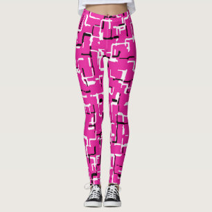 Legging Padrão Chic Branco Cor-de-rosa magenta
