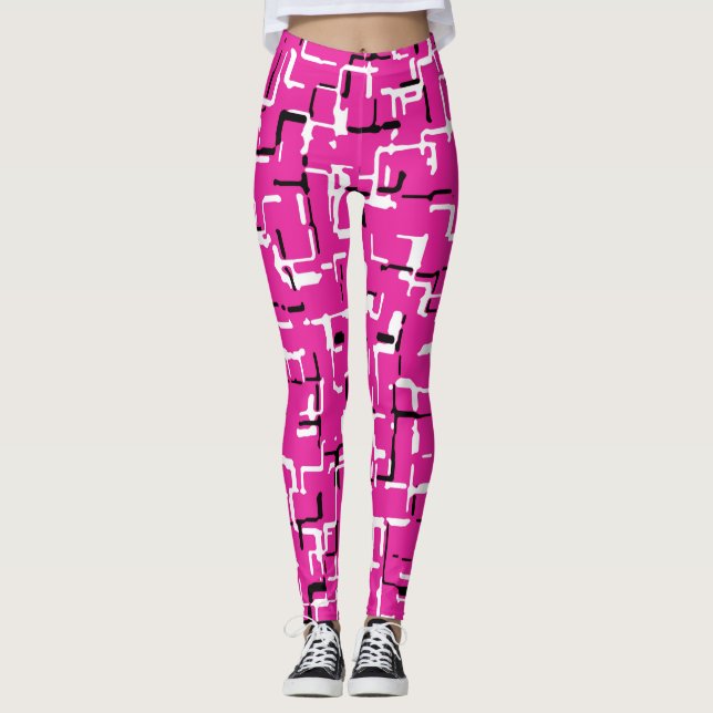 Legging Padrão Chic Branco Cor-de-rosa magenta (Frente)