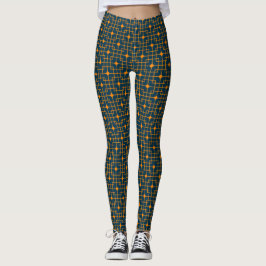 Legging Padrão Chinês, Cubicos Cúbicos Laranja Apontados