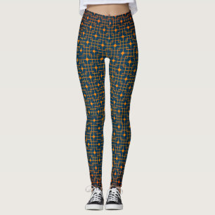 Legging Padrão Chinês de Cubos Quentes com Fios Ligados à