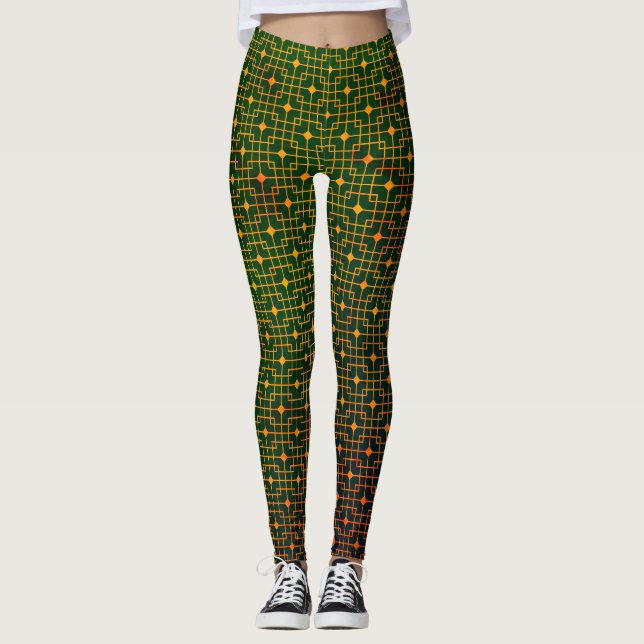 Legging Padrão Chinês Laranja Com Fio Laranja Verde Ponder (Frente)
