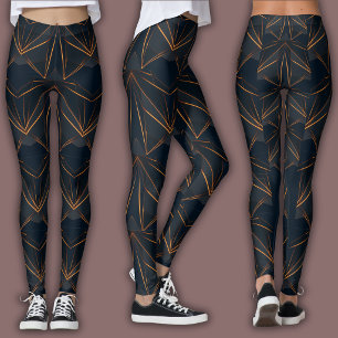 Legging Padrão Cibernético Abstrato   Brilho Neon Cobre