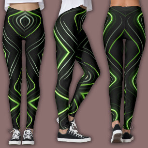 Legging Padrão Cibernético Abstrato   Brilho Verde Neon