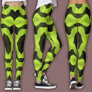 Legging Padrão Cibernético Abstrato Neon Lima e Preto