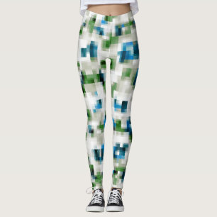 Legging Padrão Cinza de Abstrato Branco da  Azul Verde  