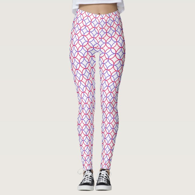 Legging Padrão Circular Geométrico em Vermelho e Azul (Frente)