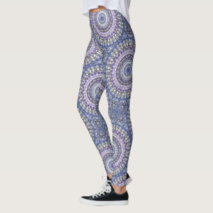 Legging Padrão Circular Geométrico Mandala Azul e Roxo