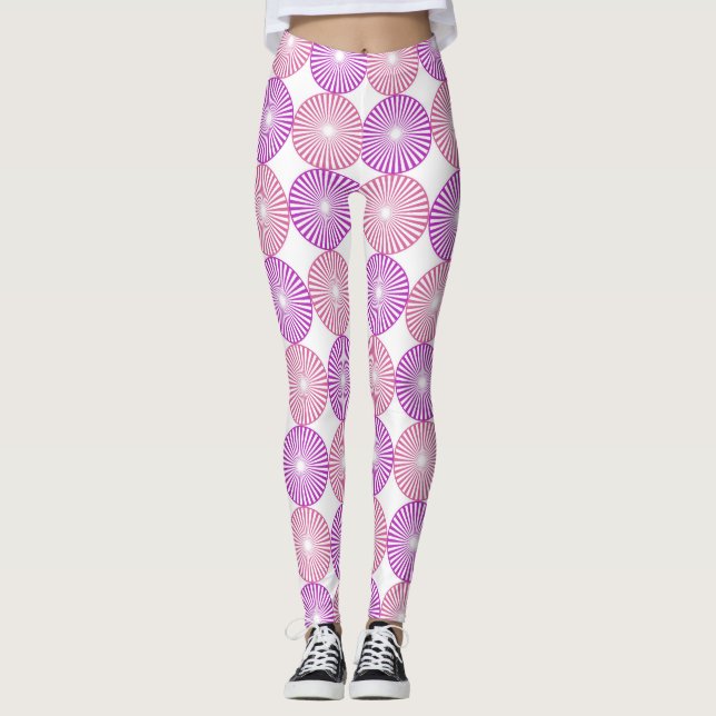 Legging Padrão circular rosa e roxo (Frente)