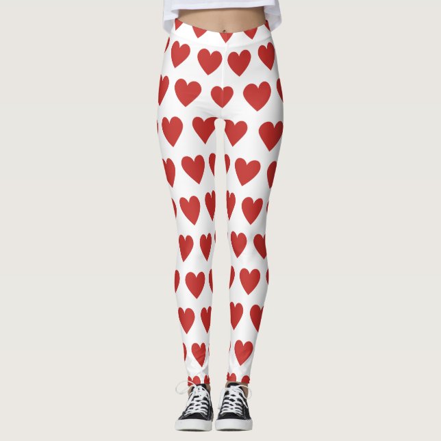 Legging Padrão Clássico de Coração Vermelho Chic (Frente)