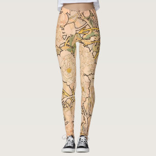 Legging Padrão Clássico de Jardim de Peônia Art Nouveau po