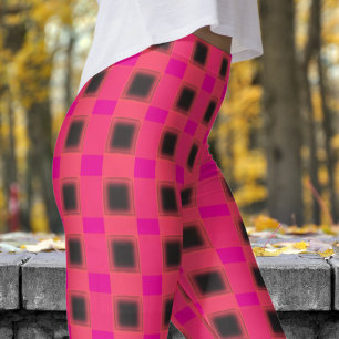 Legging Padrão clássico de verificação preto e rosa quente