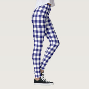 Legging Padrão Clássico Moderno de Gingham Azul