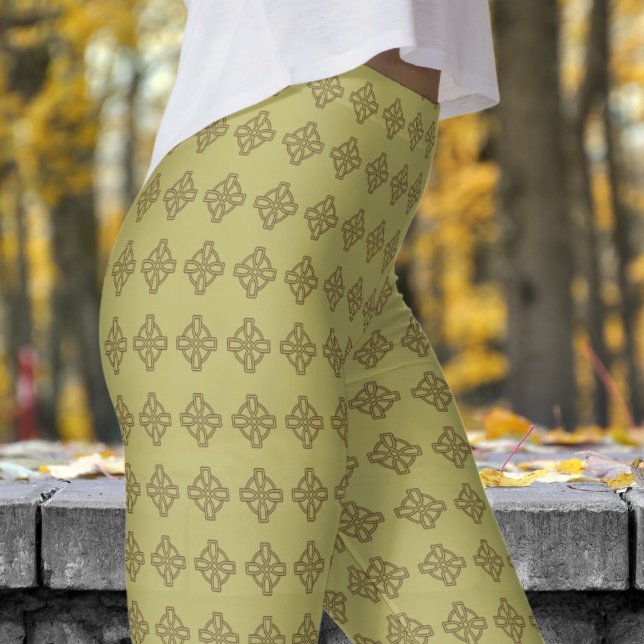 Legging Padrão Clássico Tribal Verde de Khaki (Classic Khaki Green Tribal Cross Pattern Leggings)