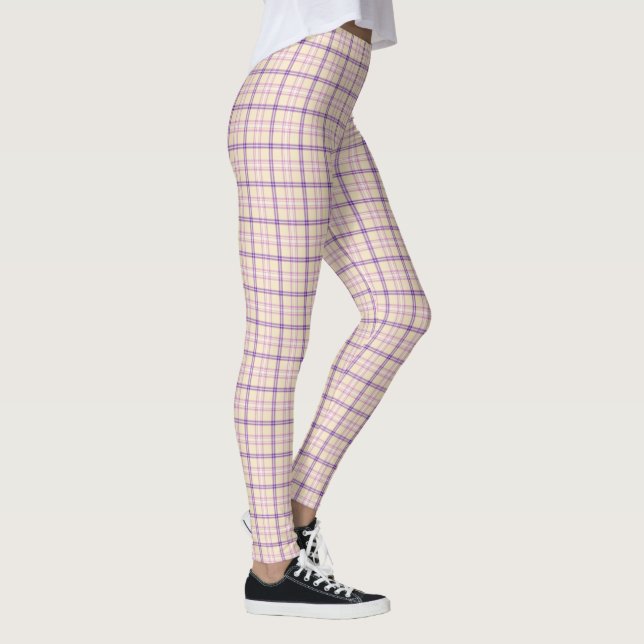 Legging Padrão Clássico Xadrez Roxo Creme Retro (Direita)