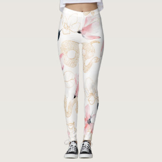 Legging Padrão cobra de flores rosa