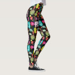 Legging Padrão Colorido das Flores Cutis<br><div class="desc">Um padrão sem costura de flores fofinhas coloridas. Fundo de cor preta personalizável.</div>
