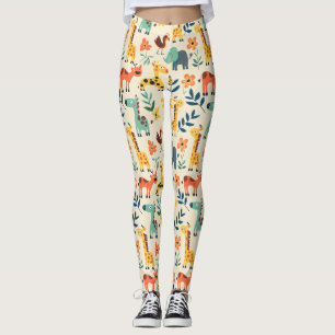 Legging Padrão Colorido de Animais Loucos
