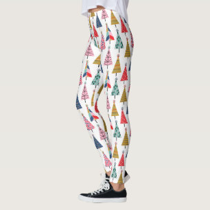 Legging Padrão Colorido de Árvore de Feriado Moderno