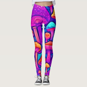 Legging Padrão Colorido de Cogumelo