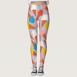 Legging Padrão Colorido de Cone de Sorvete Desenhado à Mão