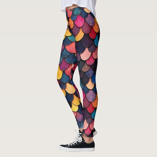 Legging Padrão Colorido de Escala de Glitter (Esquerda)