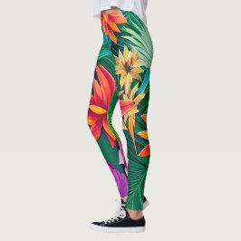 Legging Padrão Colorido de Flores Tropicais
