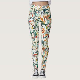 Legging Padrão Colorido De Folha De Paisley Inspirado Na V