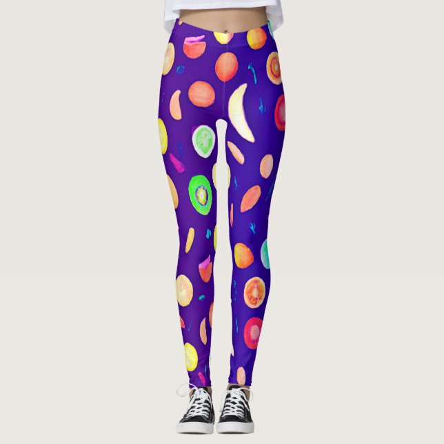 Legging Padrão Colorido de Fruta Tropical Neon (Frente)