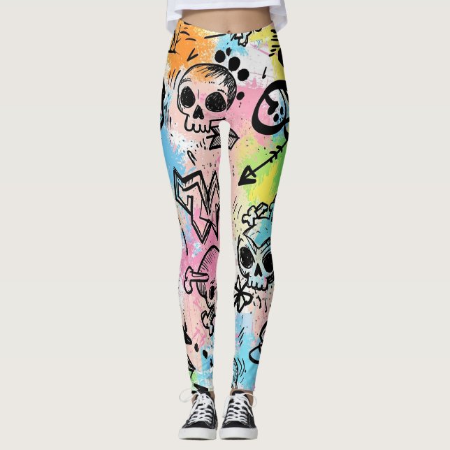 Legging Padrão Colorido de Grafite Urbano (6) (Frente)