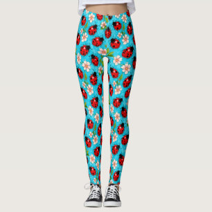 Legging Padrão Colorido de Joaninha com Flores
