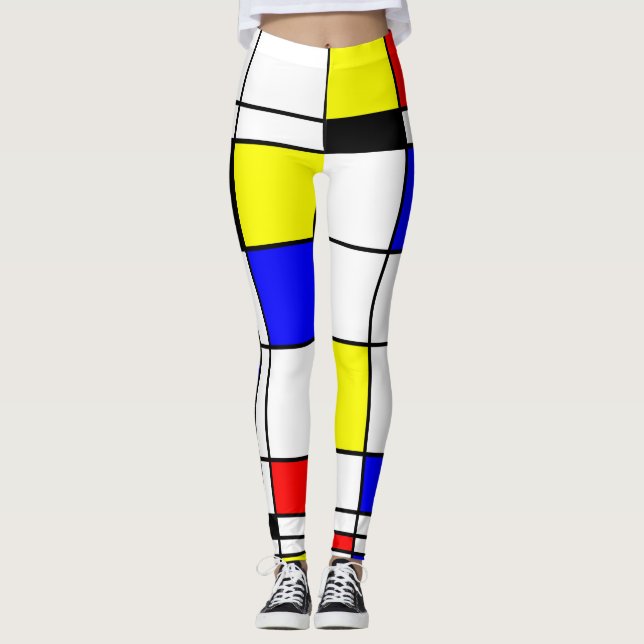 Legging Padrão Colorido de Na moda de Arte Mondrian (Frente)