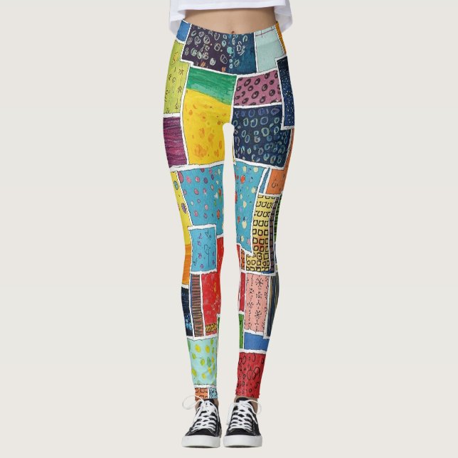 Legging Padrão Colorido de Patchwork Abstrato (Frente)