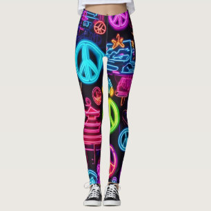Legging Padrão Colorido de Paz Neon
