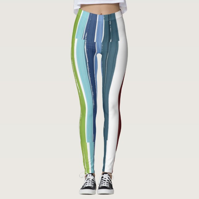 Legging Padrão colorido de pintura vertical do arco-íris (Frente)
