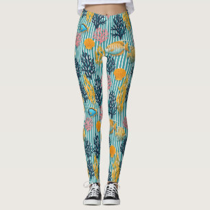 Legging Padrão Colorido de Vida Marinha Costeira (12)