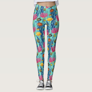 Legging Padrão Colorido de Vida Marinha Costeira (4)