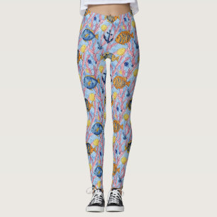 Legging Padrão Colorido de Vida Marinha Costeira (9)