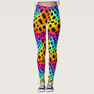 Legging Padrão Colorido do Arco-Íris Cheetah Sem Costura
