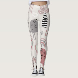 Legging padrão com elefantes e girafas fofos gigante
