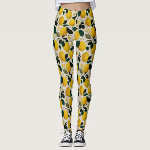Legging Padrão contínuo botânico de limão vintage