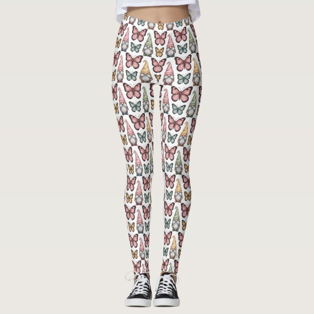 Legging Padrão contínuo com Gnomos e Borboletas (Frente)