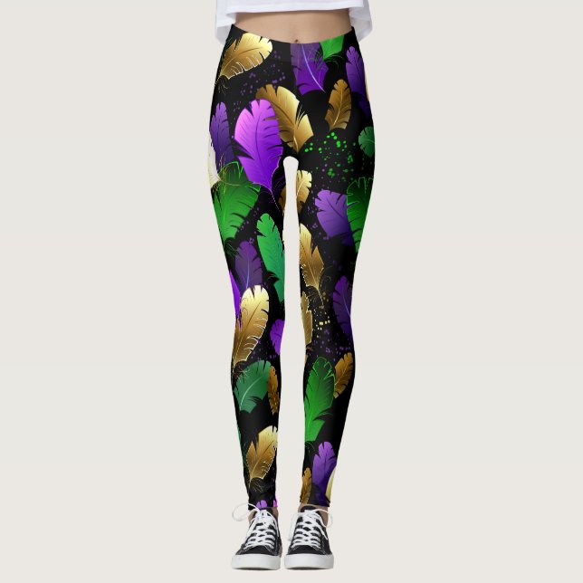 Legging Padrão contínuo com penas de Mardi Gras (Frente)