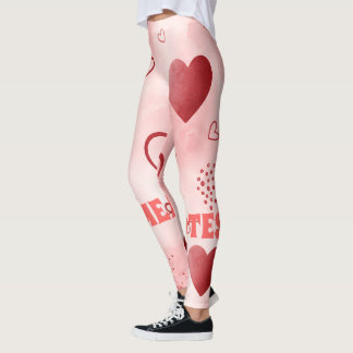 Legging Padrão contínuo de aquarela com coração vermelho