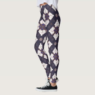 Legging Padrão contínuo de batik damasco étnico azul marin