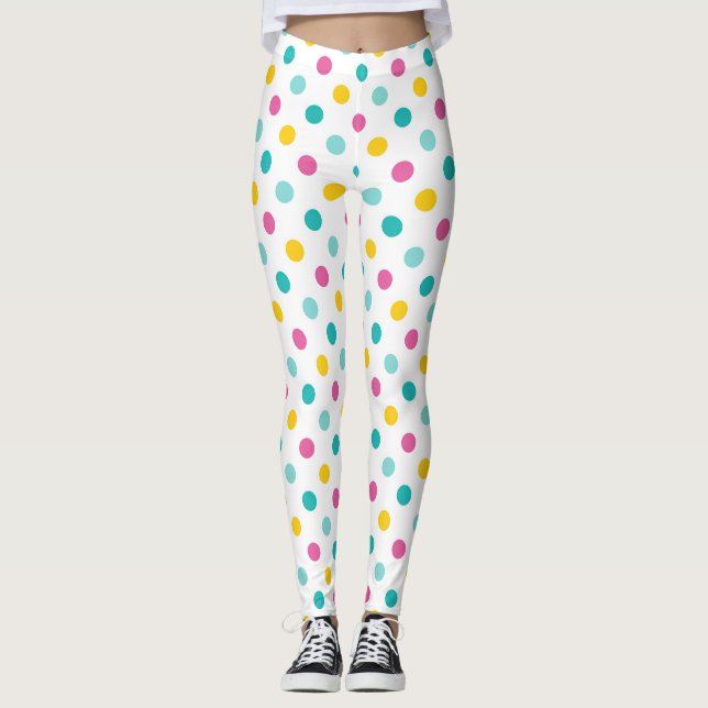 Legging Padrão contínuo de bolinhas coloridas (Frente)