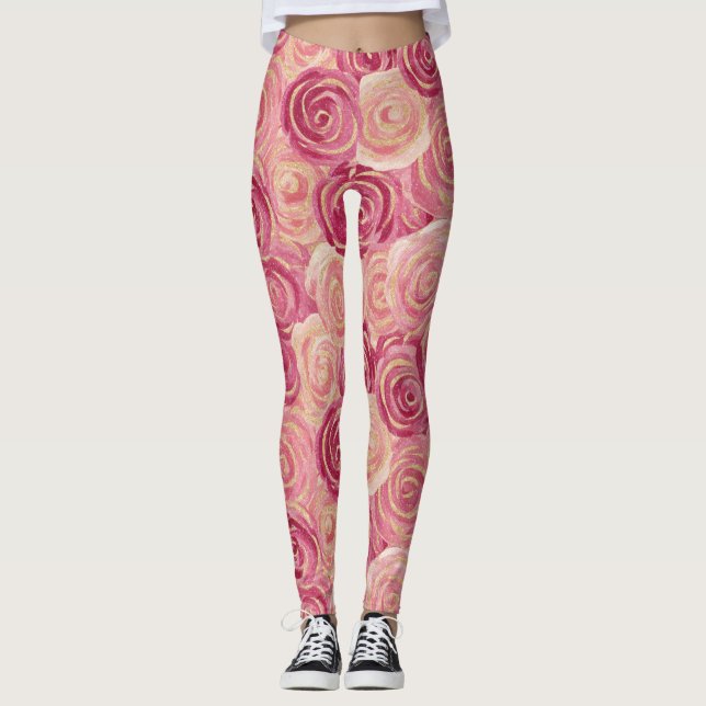 Legging Padrão contínuo de brilho com redemoinho de rosa c (Frente)