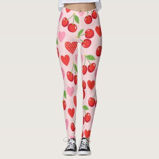 Legging Padrão contínuo de cereja e coração