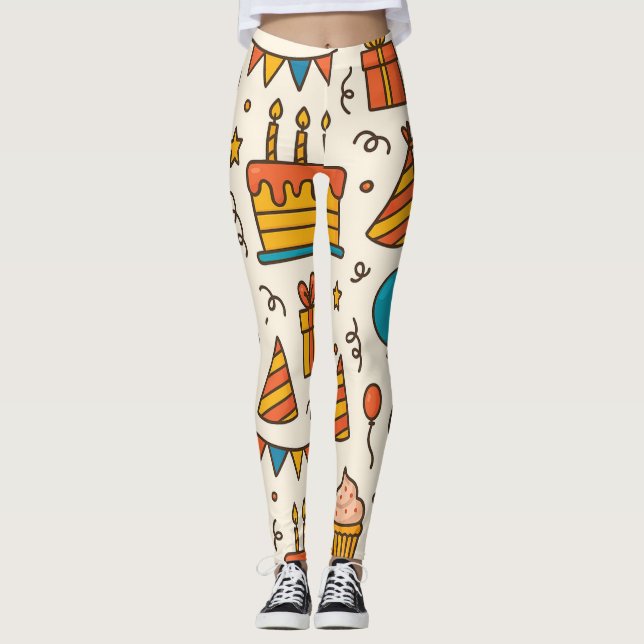Legging Padrão contínuo de festa de aniversário vibrante (Frente)